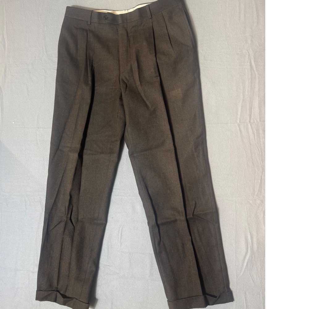 Austin Reed Signature Mens 36R Brown 100% Wool Pleated Cuffed Dress Pants‎